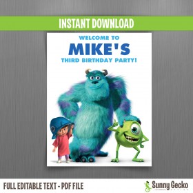 Monsters Inc. Birthday Welcome Sign 